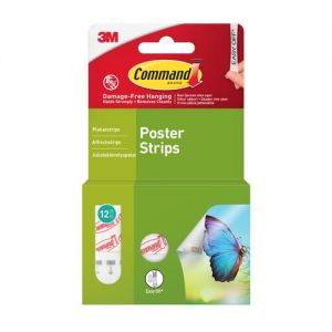 3M Command Small Poster Strips White (Pack 12) - 7100336670
